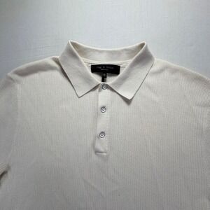 Rag & Bone New‎ York Mens Ivory Textured Knit Polo Shirt Size XL
